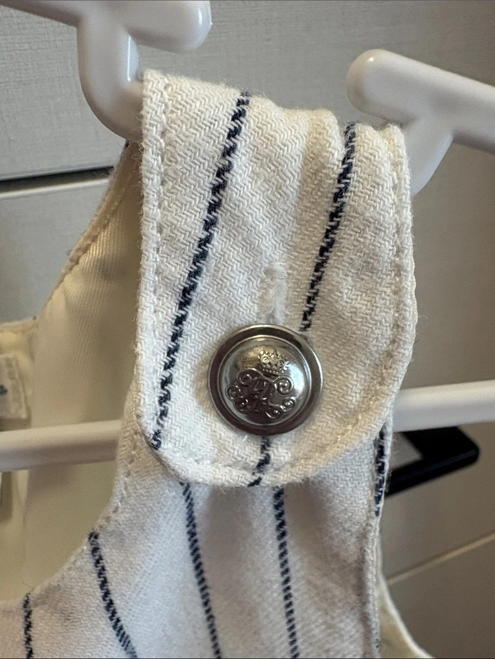 Ralph Lauren White Onesie with Navy Pinstripes 18m